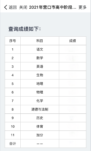 2021年营口市中考成绩查询途径