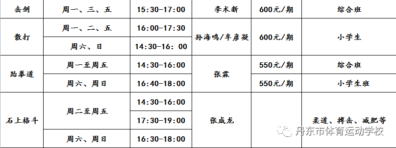 2021年丹东市体校寒假假期培训班一览表